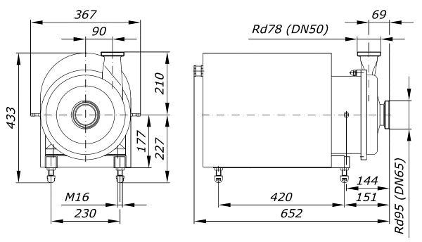 Overall dimensions of the GU-42 pump