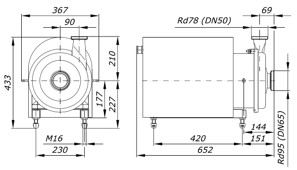 Overall dimensions of the GU-46 pump