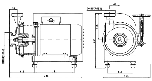 Overall dimensions and cross-section of the WPs-6 pump