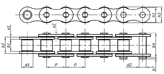 Łańcuchy napędowe rolkowe, precyzyjne - jednorzędowe - schemat