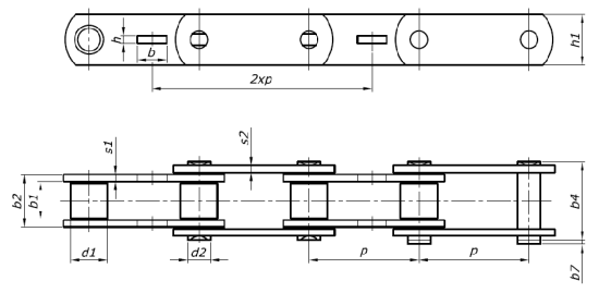 Łańcuchy pociągowe rolkowe - K-100 - schemat