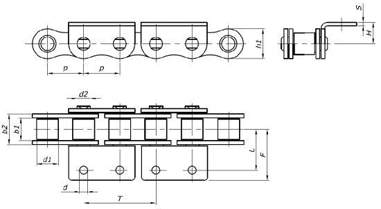 Acid-proof and stainless steel chains with bent lifters - chain diagram