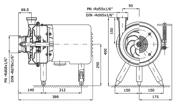 Overall dimensions and cross-section of the GA-12 pump