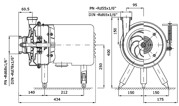 Overall dimensions and cross-section of the GA-14 pump