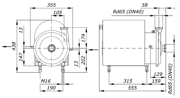 Overall dimensions of the GU-15 pump