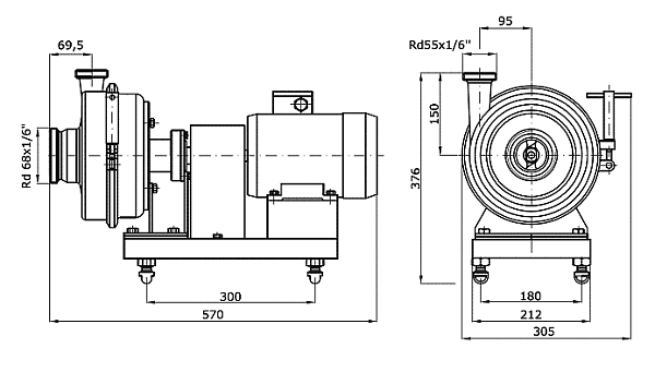 Overall dimensions and cross-section of the SPw-13 pump