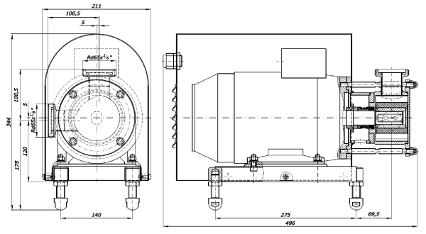 Wymiary gabarytowe pompy PWe-40