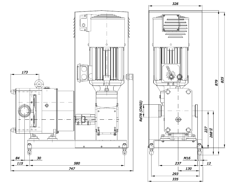 Wymiary gabarytowe pompy PWk-12V