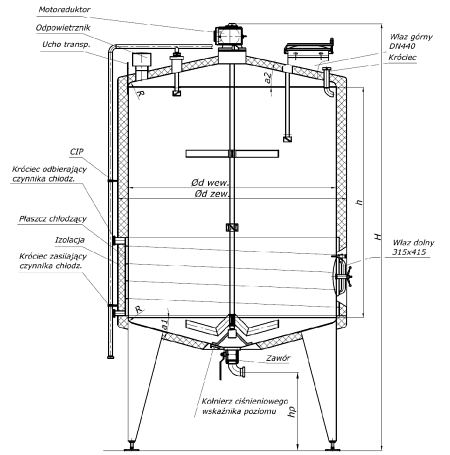 Zbiorniki procesowe z płaszczem grzejnym/chłodzącym, izolacją oraz mieszadłem pionowym
