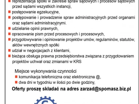 Obsługa prawna spółki Spomasz Zamość S.A.